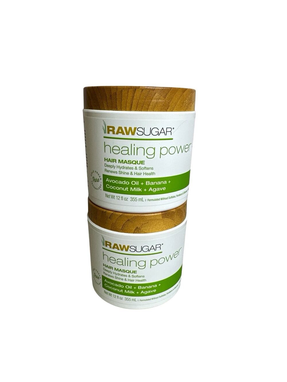 RAW SUGAR Healing Power Hair Masque Avocado Oil Agave Coconut 12 oz 2 Pack New